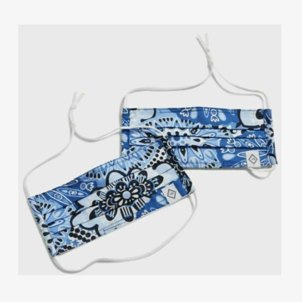 Clearance!💎5/$25 Vera Bradley 2-Pack Pleated Cloth Face Masks Blue